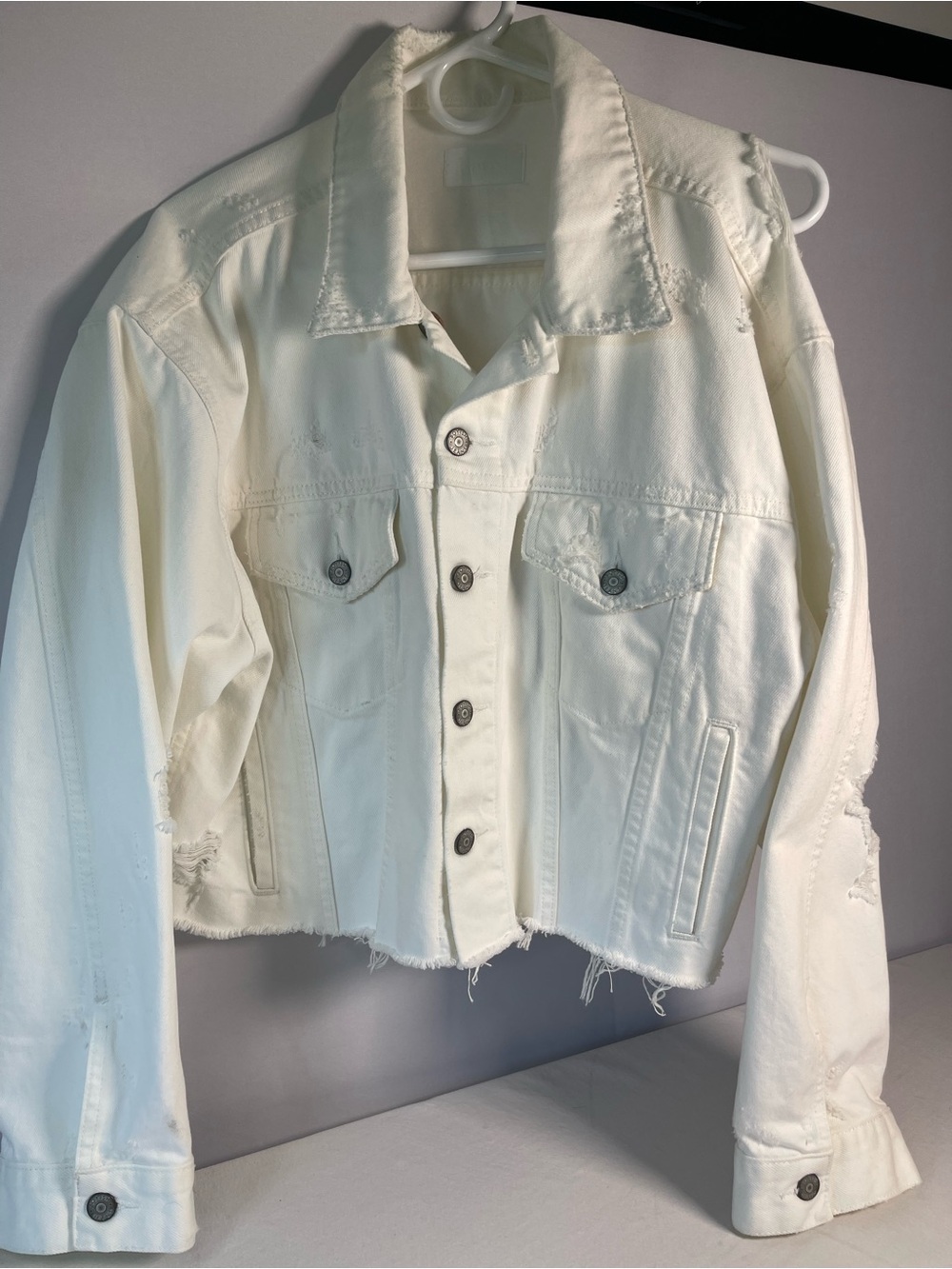 Boyish Harvey Distressed Cropped Denim Jacket Royal Wedding White Size L